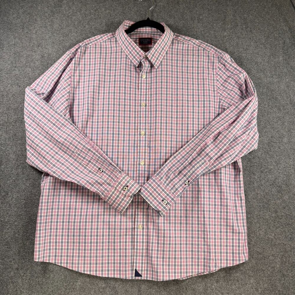 Wrinkle Free UNTUCKit Mens Large Pink Navy Plaid Long Sleeve Button Up Shirt